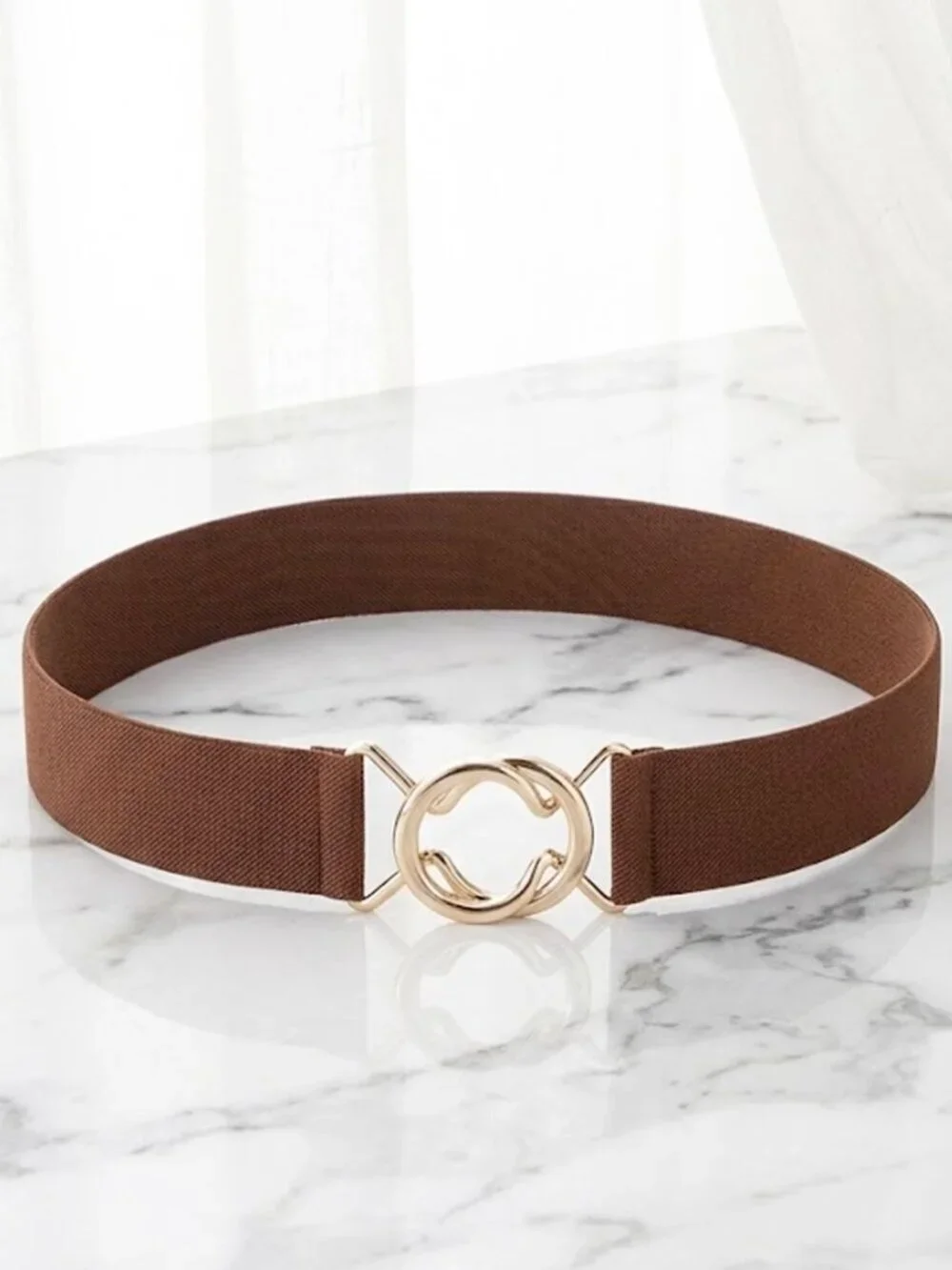 Brown Ladies Fashionable Oval Round Belt